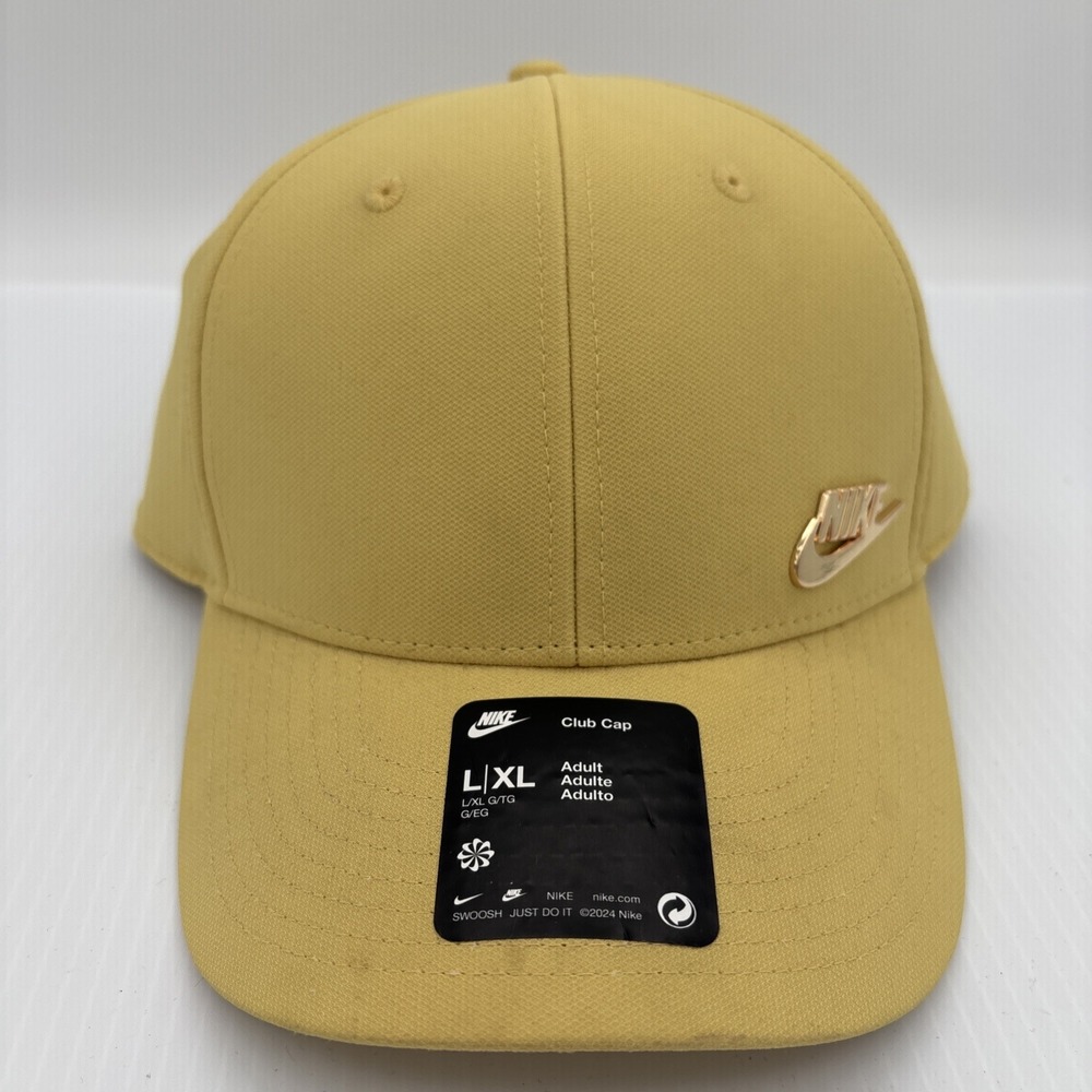 Nike Dri-FIT Cap Club Structured Metal Logo Yellow Gold Hat L/XL FB5371-716
